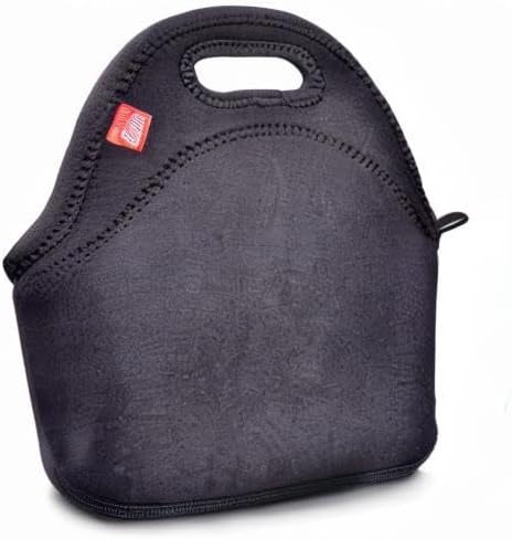 yookee home Black Lunch Bag, Insulated Lunch Box, Thick and Reusable Thermal Lunch Tote Bag, Small Neoprene Lunchbags with Zipper for Adults Kids Nurse Teacher School Work Outdoor Travel Picnic