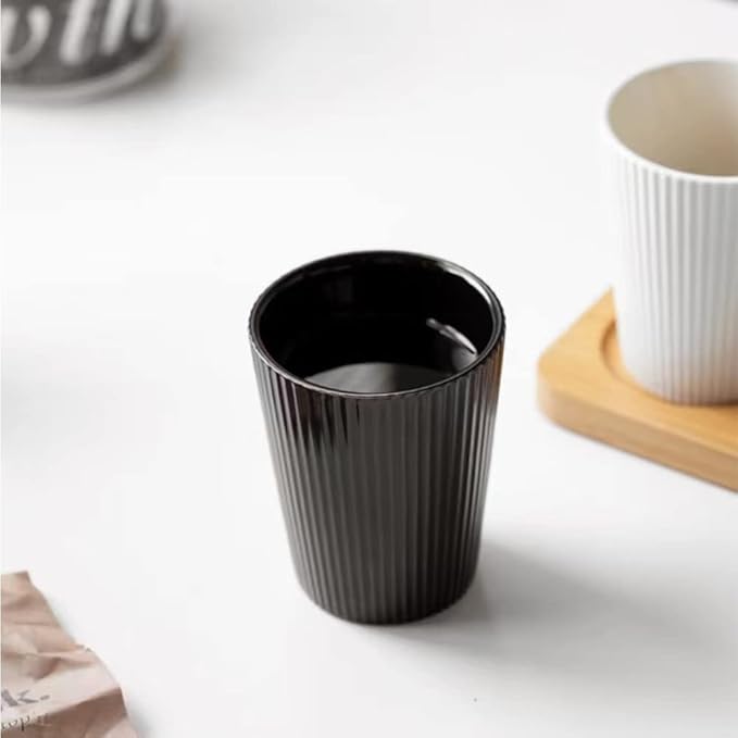 Simple Vertical Pattern Ceramic Wash Cup and Mouthwash Cup - Black