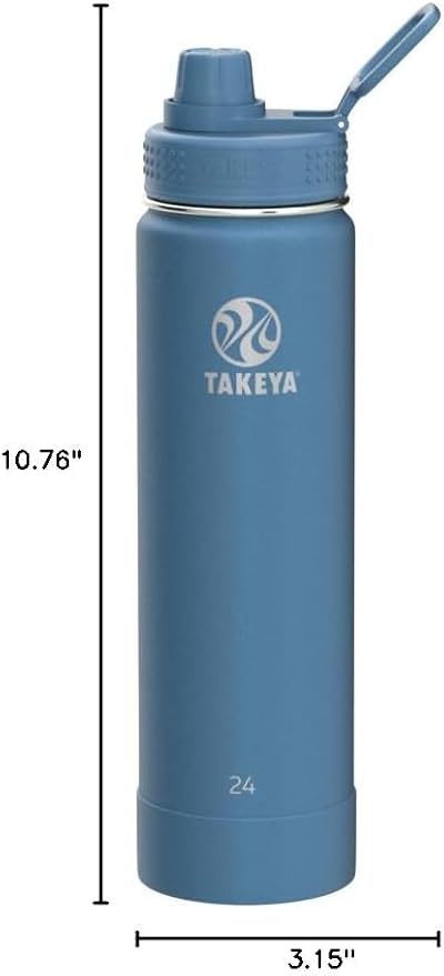 Takeya Actives Water Bottle with Spout Lid - Bottle with Double Stainless Steel Insulation - Dishwasher Safe & BPA-Free - Bottle with Spout Lid & Removable Bumper - 24 oz, Bluestone