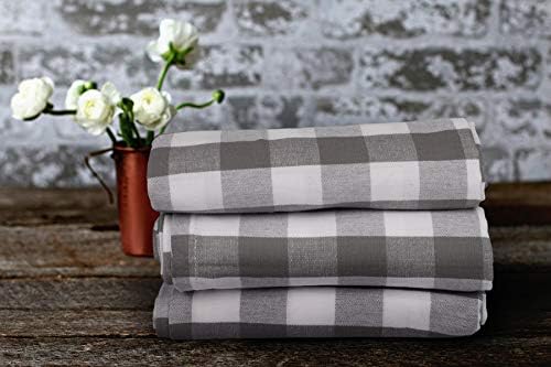 Urban Villa Kitchen Towels Set of 6 Buffalo Checks Grey/White Kitchen Towels 20X30 Inches 100% Cotton Highly Absorbent Kitchen Towels Premium Quality Ultra Soft Mitered Corners KitchenTowels
