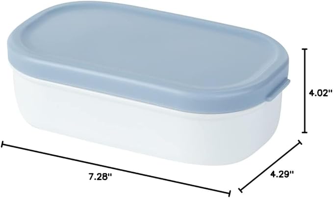Restaurantware Bento Tek 40.5 Ounces Stackable Lunch Box 1 Reusable Adult Lunch Container - With Utensils Included Sauce Cup Blue & White Plastic Layered Lunch Box Microwavable Dishwashable