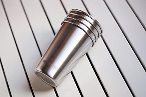 Greens Steel #1 Premium Stainless Steel Cup, 475 ml Pint Cups (4 Pack) Premium Metal Cups - Stackable Durable Cup