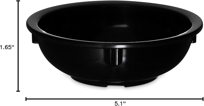 Carlisle FoodService Products Kingline Reusable Plastic Bowl Nappie Bowl for Home and Restaurant, Melamine, 10 Ounces, Black, (Pack of 48)