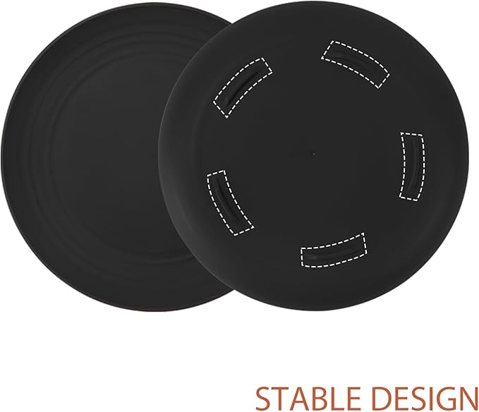 Wrova Large Wheat Straw Dinner Plates - 11 Inch Unbreakable Set of 8 - Dishwasher & Microwave Safe, Deep Edge for Kitchen and Camping (Black)