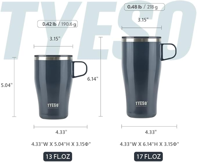 TYESO Coffee Mug,Insulated Tumbler with Lid,Vacuum Insulated Mug Double Wall Stainless Steel OfficeTumbler Cup (Black, 17 oz)
