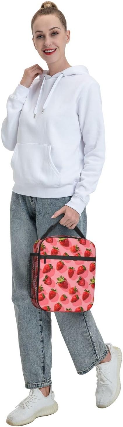 Strawberry Insulated Lunch Box for Women Men Strawberry Lunch Bag for Travel,or Fishing Polyester