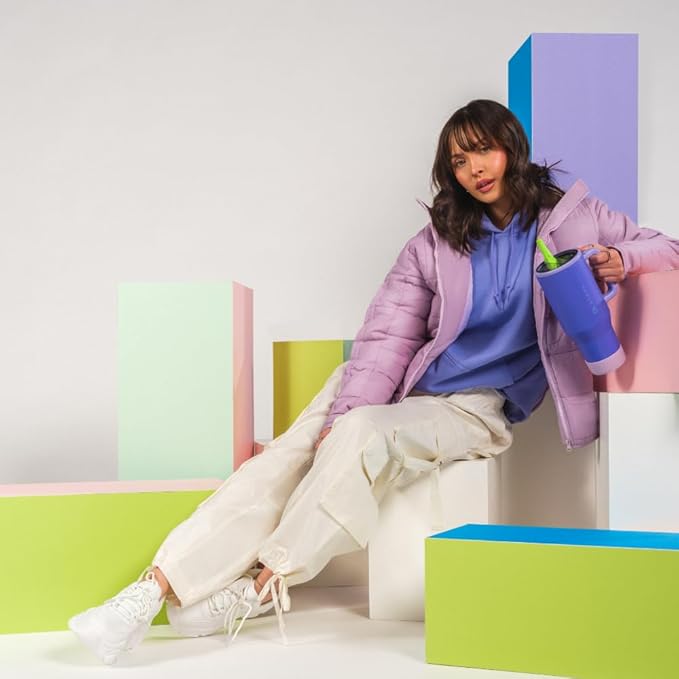 HydroJug Traveler - 32 oz Water Bottle with Handle & Flip Straw - Fits in Cup Holder, Leak Resistant Tumbler-Reusable Insulated Stainless Steel & Rubber Base - Gifts for Women & Men, Lime Rickey