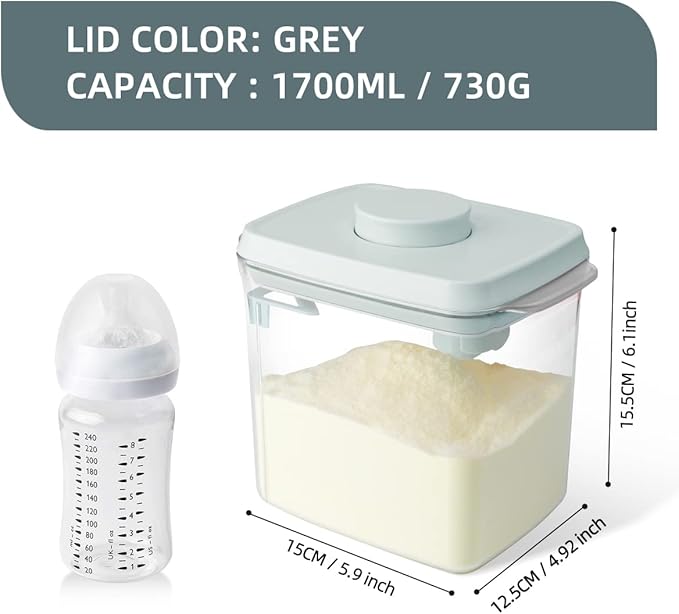 1700ml Airtight Food Storage Container - BPA Free Formula Dispenser with Scoop & Scraper, Leakproof Stackable Kitchen Canister for Flour, Cereal, Snacks (1.85qt)