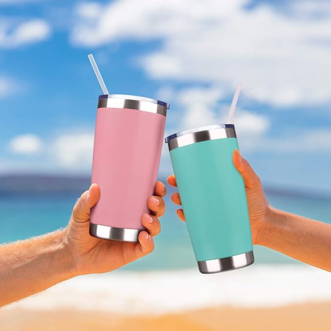 20oz Tumbler Stainless Steel Vacuum Insulated Mug with Lid, Double Wall Travel Mug, Durable Powder Coated Coffee Cup, Suitable for Ice Drinks and Hot Beverage (Pink 12pack)