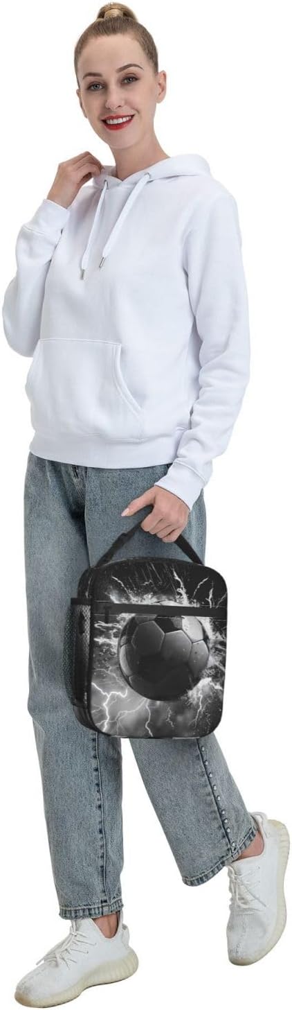 Soccer Insulated Lunch Box for Women Men Soccer Lunch Bag for Travel,or Fishing Polyester