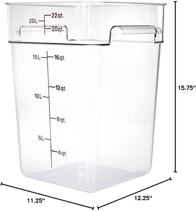 Cambro Food Storage Container - Classic Series Square - 22 QT (Quart) - Commercial Grade for Food Prep (Clear)