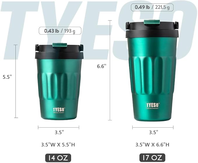 TYESO Stainless Steel Portable Tumbler with Flip Lid,Travel Mug with Concealed Carry Handle, Leakproof Insulated Coffee Cup (ROSE GOLD, 17 OZ)