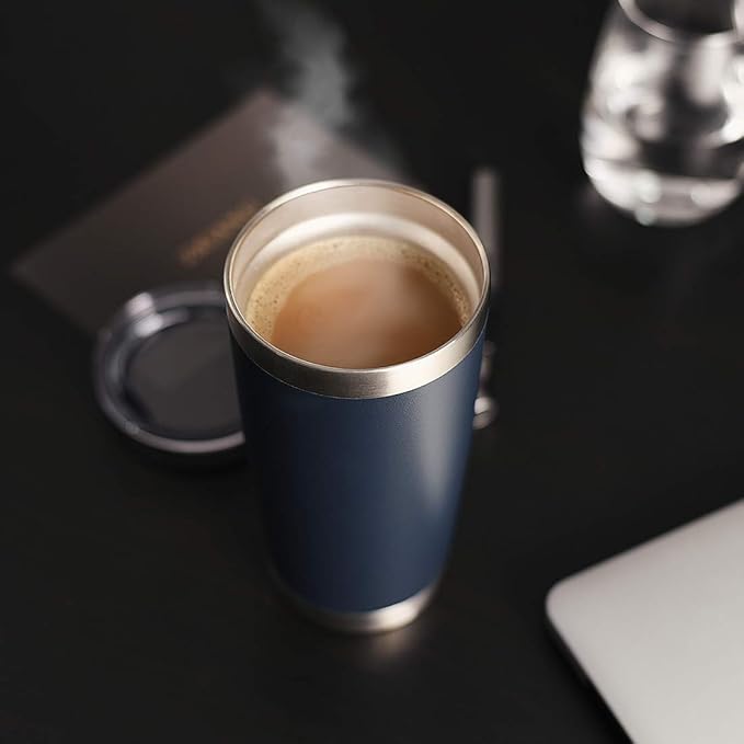 DOMICARE 20oz Stainless Steel Tumbler Bulk with Lid, Double Wall Vacuum Insulated Travel Mug, Powder Coated Coffee Cup (Powder Navy, 1)