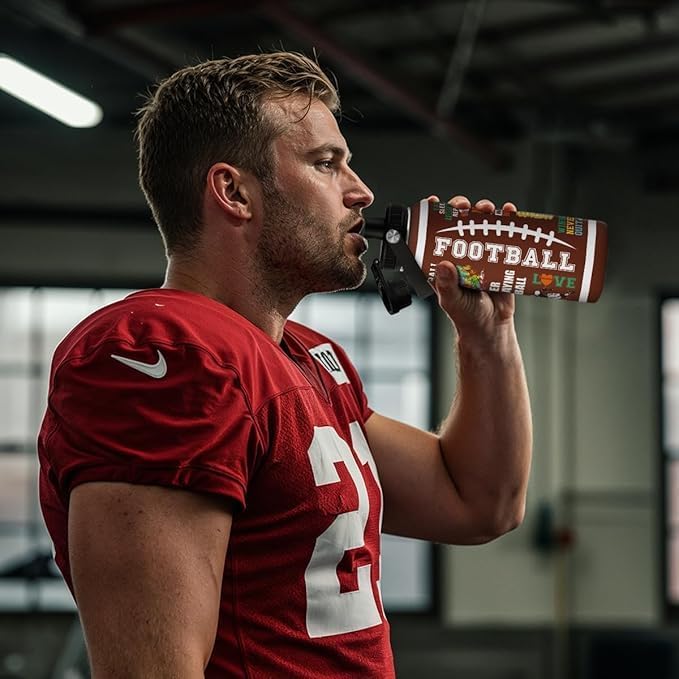 American Football Insulated Stainless Steel Water Bottle 32oz, Vacuum Chug Lid Travel Tumbler for Men Friends Dad Football Lovers Fans Coaches, Gift for Birthday Christmas Father's Day