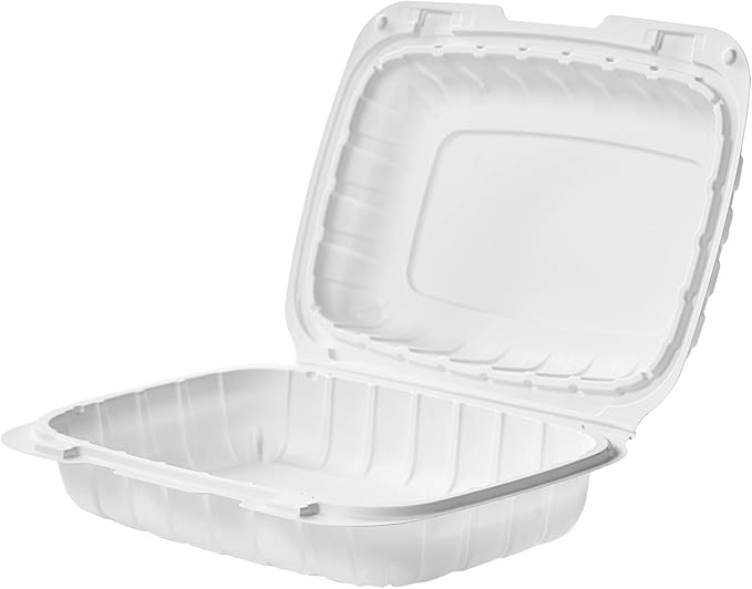 CIAO! 9"x6"x3" MFPP White Hinged Container With Lid 1 Compartment (Case of 200)