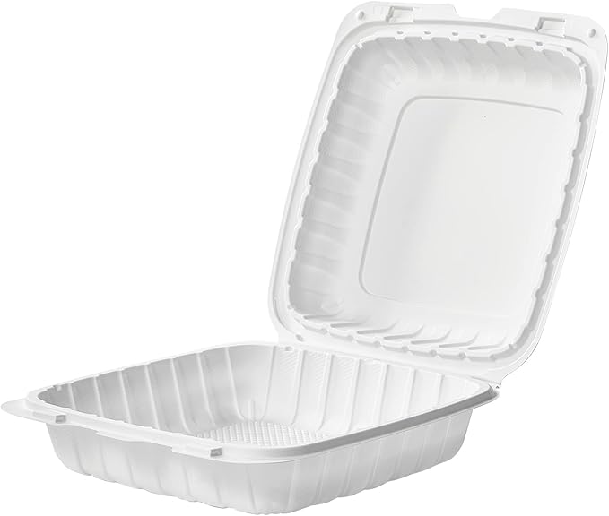 CIAO! 9"x9"x3" MFPP White Hinged Container With Lid 1 Compartment (Case of 150)