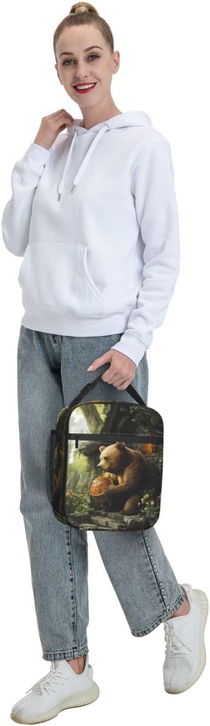 Bear Insulated Lunch Box for Women Men Bear Lunch Bag for Work,Picnic,Travel,Hiking,Beach Polyester