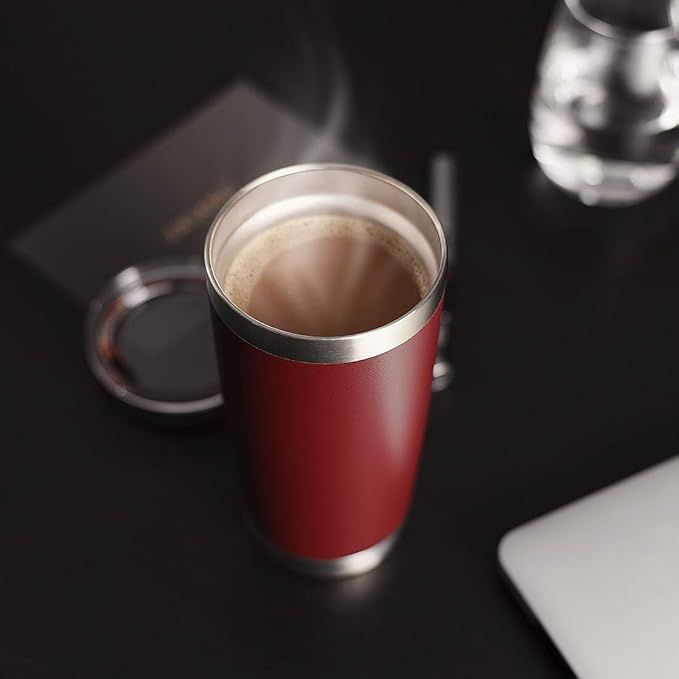 DOMICARE 20oz Stainless Steel Tumbler Bulk with Lid, Double Wall Vacuum Insulated Travel Mug, Powder Coated Coffee Cup (Powder Red, 8)