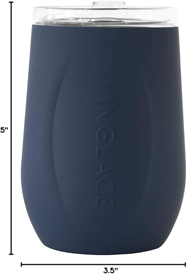 Vinglacé Stainless Steel Stemless Wine Glass- Insulated Wine Tumbler with Glass Insert and Sip Lid, 10 oz, Navy