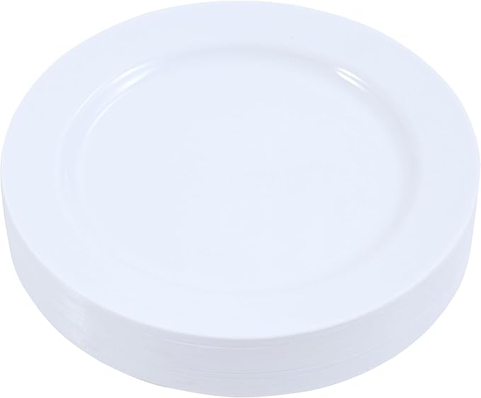 120-Piece Dinner Plastic Plates Set Premium 120 Dinner Plates, Disposable Plates for Party - White Plastic Wedding Plates Solid White