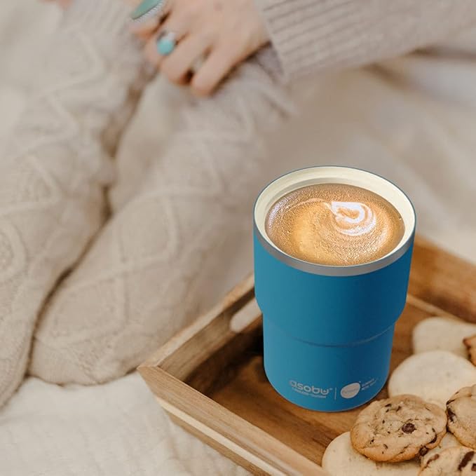 asobu Travel Mug Ceramic Coated Stainless Steel Insulated with Leak and Spill Proof Lid – Fits Standard Cup Holders 12 oz Tumbler (Blue)