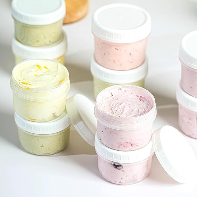 TUZAZO 4 Oz Small Freezer Containers with Lids 12-Count BPA Free Small Plastic Food Storage Containers for Snack, Sauce, Jam and Puree, Reusable Plastic Ice Cream Containers