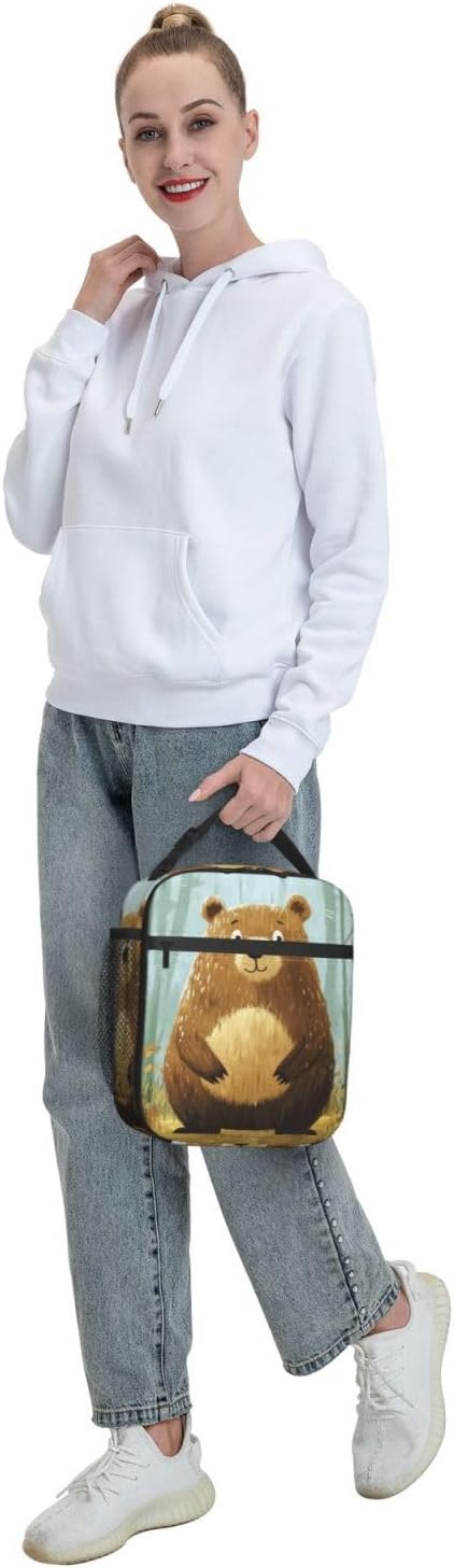 Bear Insulated Lunch Bag for Women Men Bear Lunch Bag for Work,Picnic,Travel,Hiking,Beach or Fishing Polyester Bear Lunch Box