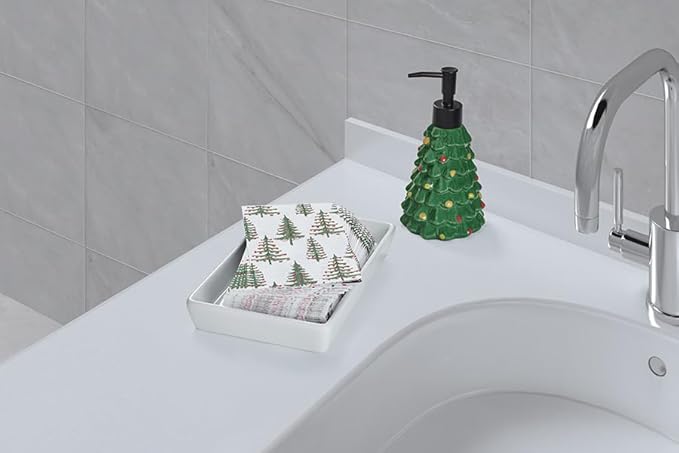 3-Piece Christmas Tree Tray Set, Festive Christmas Decor for Bathroom Holiday Entertaining, Decorative Napkin Holder- Green