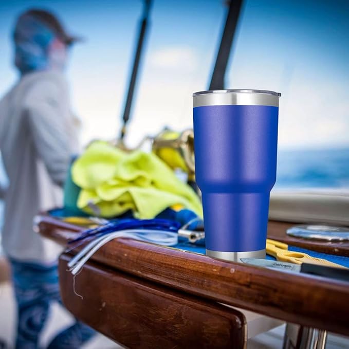 DOMICARE 30 oz Tumbler with Lid and Straw, Stainless Steel Tumblers Bulk, Insulated Vacuum Double Wall Travel Coffee Mug, Durable Powder Coated Tumbler Cup (Dark Blue, 1)