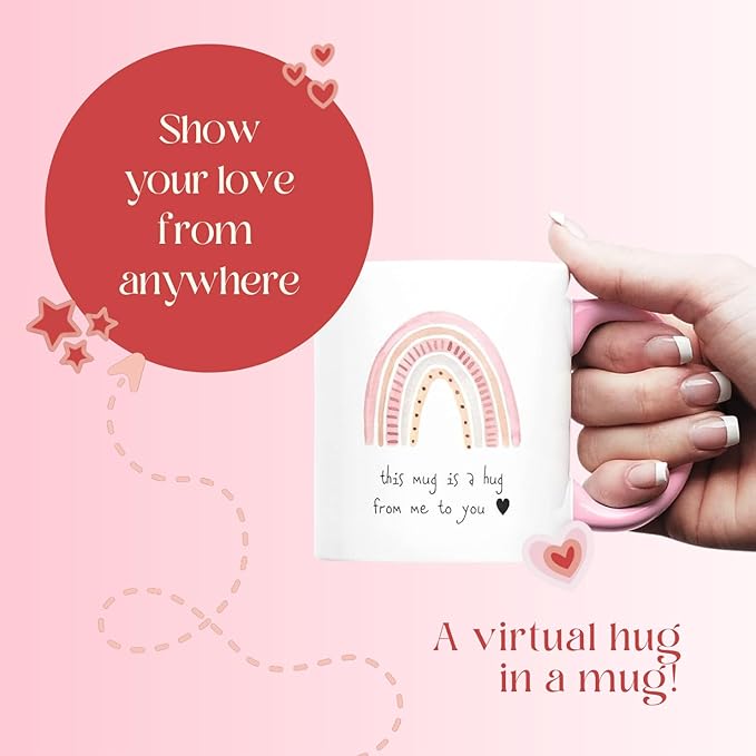 Unboxme Gifts Hug in a Mug – 12 oz Pink Coffee Mug with Heartfelt Quote – A Gift for Best Friend, Sister or Mom to Feel Your Love, Encouragement & Cheer from Afar