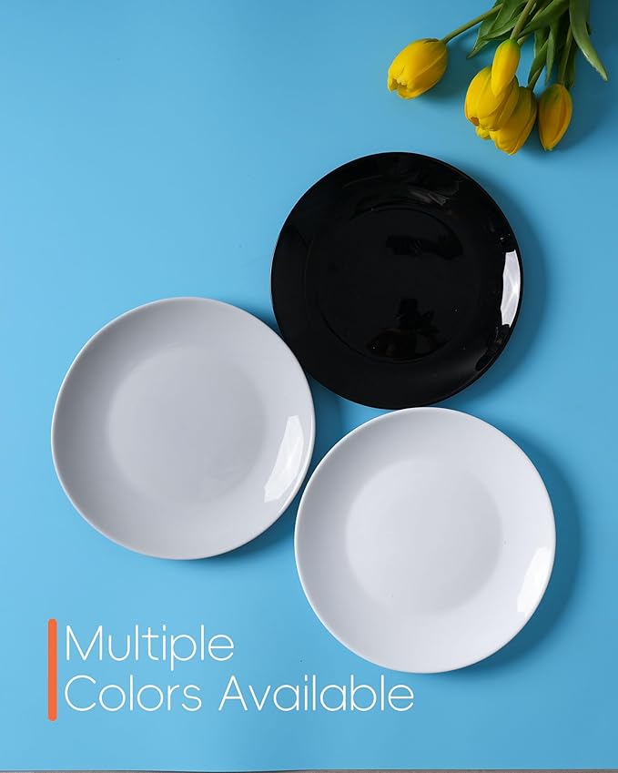 10.5 inch Dinner Plate Set of 6, Lightweight Round Opal Glass Grey Dinnerware Plates, Dishwasher and Microwave Safe