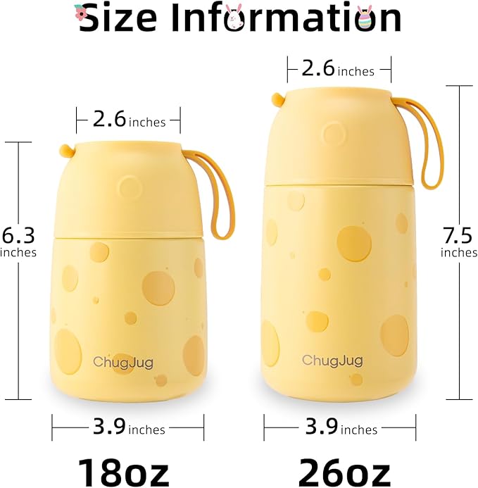 Thermo for Hot Food for Adults Kids | Wide Mouth, 18 oz Insulated Food Jar with Spoon, Leakproof Soup Thermo for School Office Travel, Thermal Steel Lunch Container Easy to Carry (Yellow)