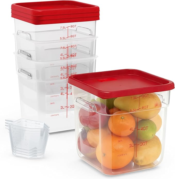 4 Pack 8 Quart Square Clear Food Storage Containers with Lids Cereal Containers Storage Airtight Food Storage Containers for Restaurant Kitchen Home