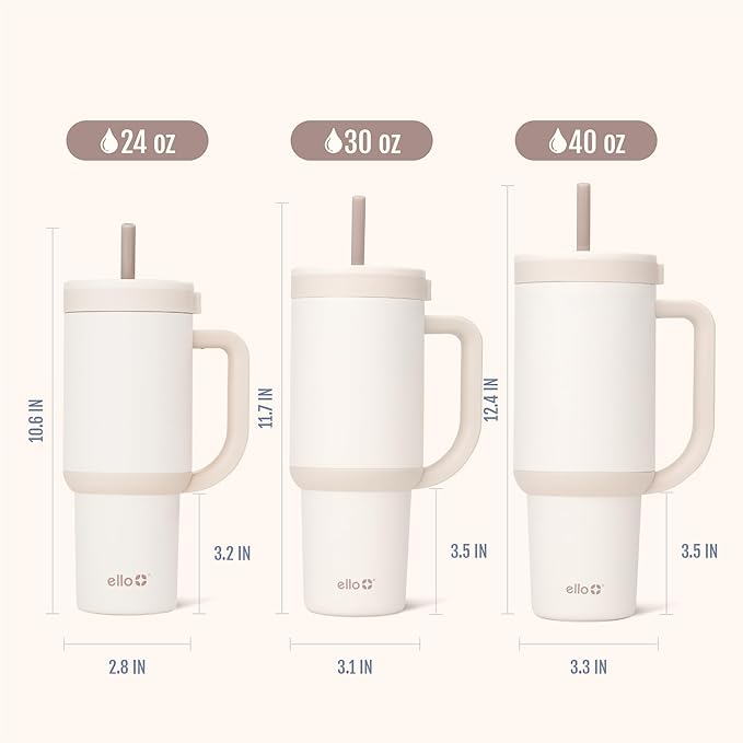 Ello Oasis 30 oz Tumbler with Handle & Retracting Straw | Reusable Insulated Stainless Steel Cup 100% Leakproof, Gifts for Teens Women Men | Keeps cold for 24 Hours, Cup Holder Friendly, Cream Tonal