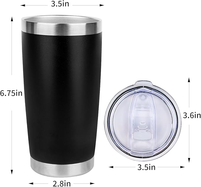 20oz Stainless Steel Tumbler with Lid, Travel Mug - Double Wall Vacuum Powder Coated Cup - Black, 1 Pack