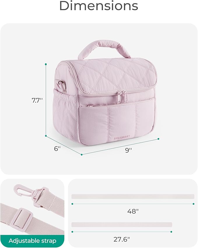 BAGSMART Insulated Lunch Bags for Women, Cute Quilted Lunch Box, Lightweight Puffy Padded Waterproof Lunch Tote, Reusable Lunch Cooler for Work Picnic Travel, Beige