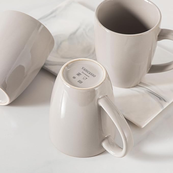 vancasso PLAYA Ceramic Coffee Mug Set of 6, 12 Oz Tea Cups with Handle for Latte, Tea, Cappuccino, Milk, Cocoa, Microwave&Dishwasher Safe, Grey