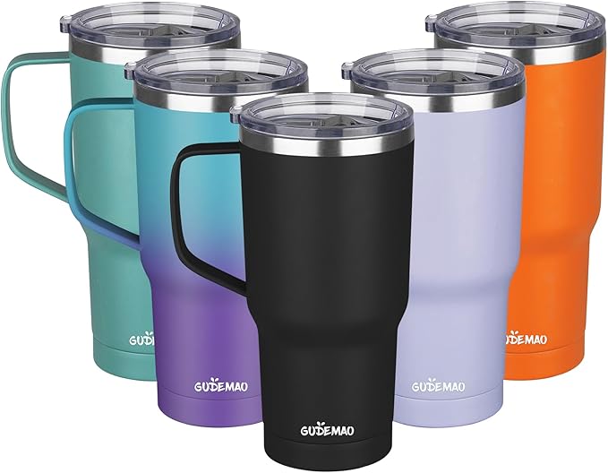 20 oz Insulated Coffee Mug with Ceramic Coating, Stainless Steel Travel Mug Tumbler with Handle Lid and Straw, Double Wall Leak-Proof Coffee Travel Mug Keeps Drink Hot and Cold (Black)