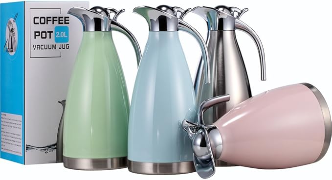 Sumerflos 68 Oz Stainless Steel Coffee Thermal Carafe/Double Walled Vacuum Thermos Insulated / 12 Hour Heat Retention / 2 Liters (Pink)