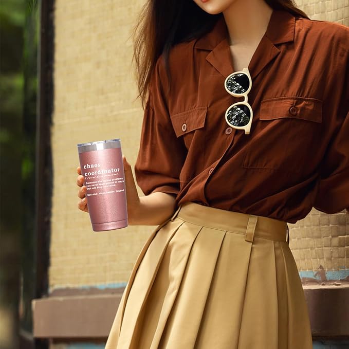 Chaos Coordinator Tumbler Cup - Administrative Professional Day Gifts - Teacher Appreciation,Christmas Birthday Gifts for Women,Boss lady,Coworker,Thank You for Women,20 oz Rose Gold Mug
