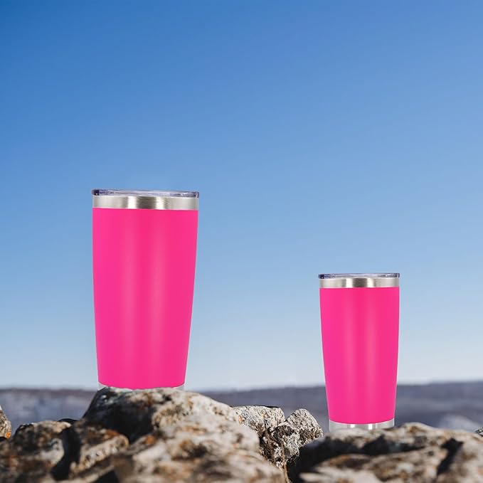 20oz Tumbler Bulk Stainless Steel Tumblers with Lid Vacuum Insulated Double Wall Travel Coffee Mug Powder Coated Tumbler Cup for Hot and Cold Drinks(Hot Pink, 6 pack)