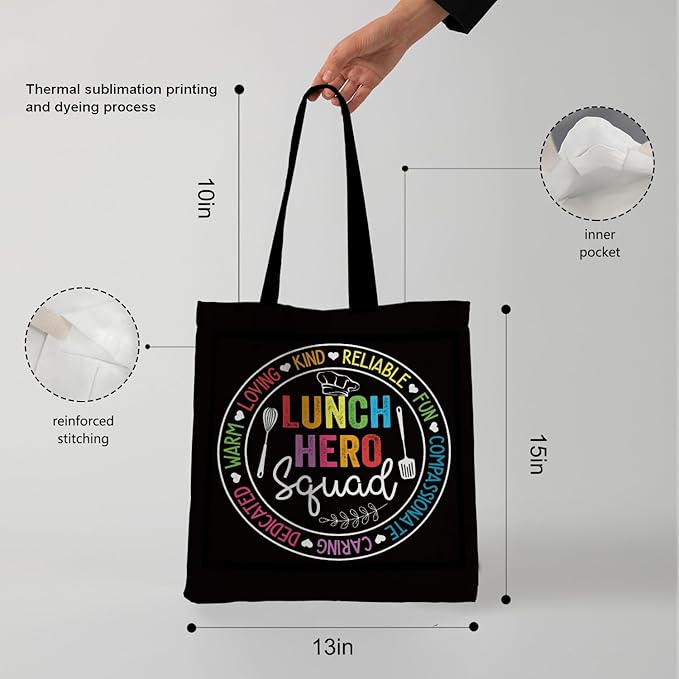 School Lunch Hero Squad Tote Bag, Lunch Lady Appreciation Gifts Canvas Tote Bags for Women, Cafeteria Staff Workers Gifts Reusable Grocery Shopping Bag