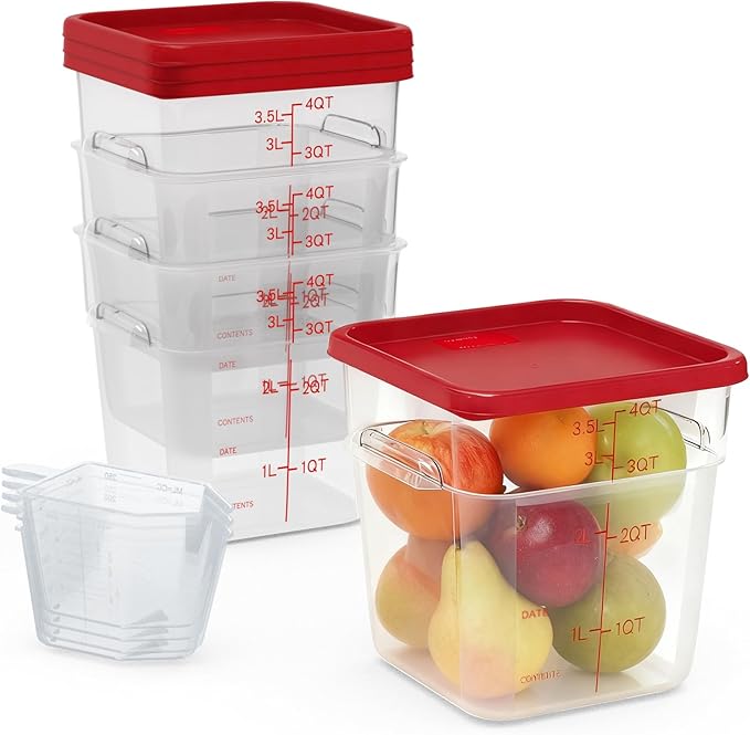 4 Pack 4 Quart Square Clear Food Storage Containers with Lids Cereal Containers Storage Airtight Food Storage Containers for Restaurant Kitchen Home