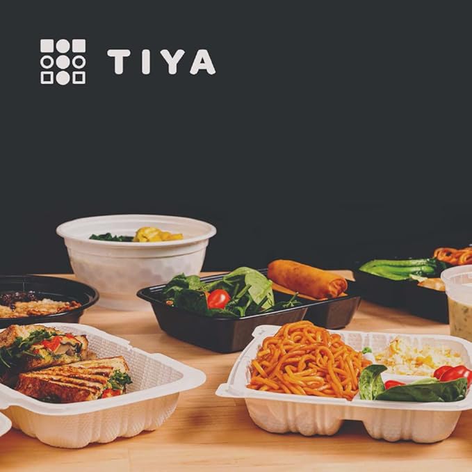 TIYA Food Containers - 28 oz Bulk 150 Pack with Lids - Rectangular Plastic To-Go Containers - Reusable, Microwavable, Dishwasher Safe - Leak-Proof for Meal Prep - BPA-Free