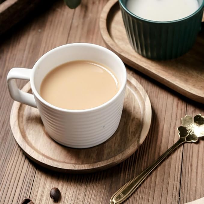 Simple Ceramic Coffee Cup, Striped Coffee Mug with Handle, Latte Cup, Milk Cup, Water Cup, Afternoon Tea Cup (Circle Grain)