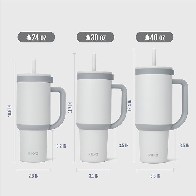 Ello Oasis 24 oz Tumbler with Handle & Retracting Straw | Reusable Insulated Stainless Steel Cup 100% Leakproof, Gifts for Teens Women Men | Keeps cold for 24 Hours, Cup Holder Friendly, Grayscale