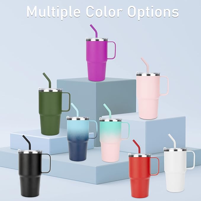 Sursip 24 oz Insulated Cup with Handle, Double Wall Vacuum Stainless Steel Tumbler with Straw and 2 Lids, For Cold/Hot Drinks, Coffee Travel Mug for Car/Home/Office/Party/Camping (Red-1 Pack)