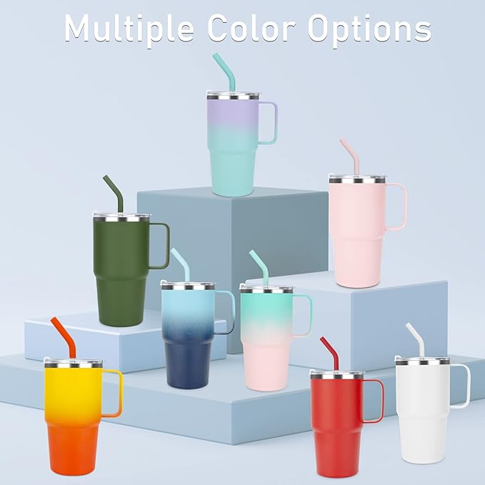 Sursip 24 oz Insulated Cup with Handle, Double Wall Vacuum Stainless Steel Tumbler with Straw and 2 Lids, For Cold/Hot Drinks, Coffee Travel Mug for Car/Home/Office/Party/Camping (White-1 Pack)