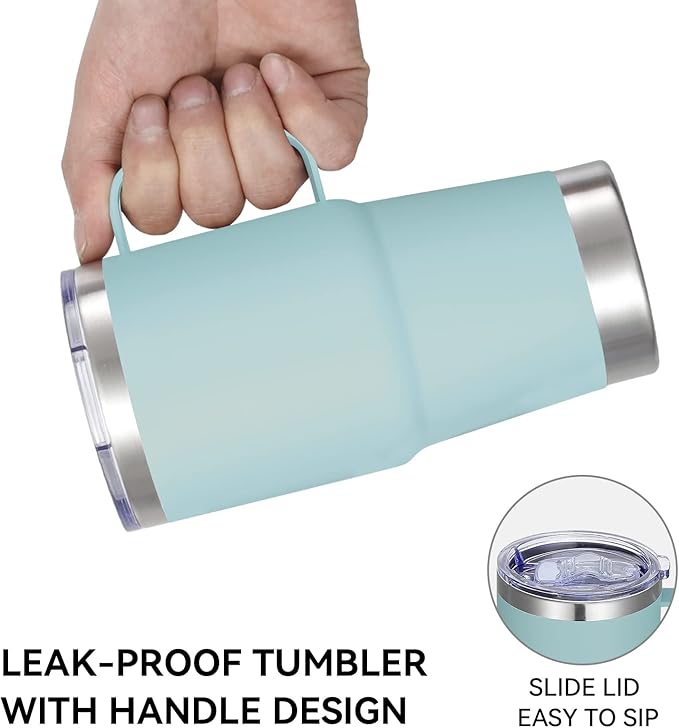 VEGOND 20 oz Tumbler Bulk with Handle Lid and Straw, Stainless Steel Insulated Travel Coffee Mug Set, Spill Proof Double Wall Metal Tumblers Cups, Mint Green 6 Pack