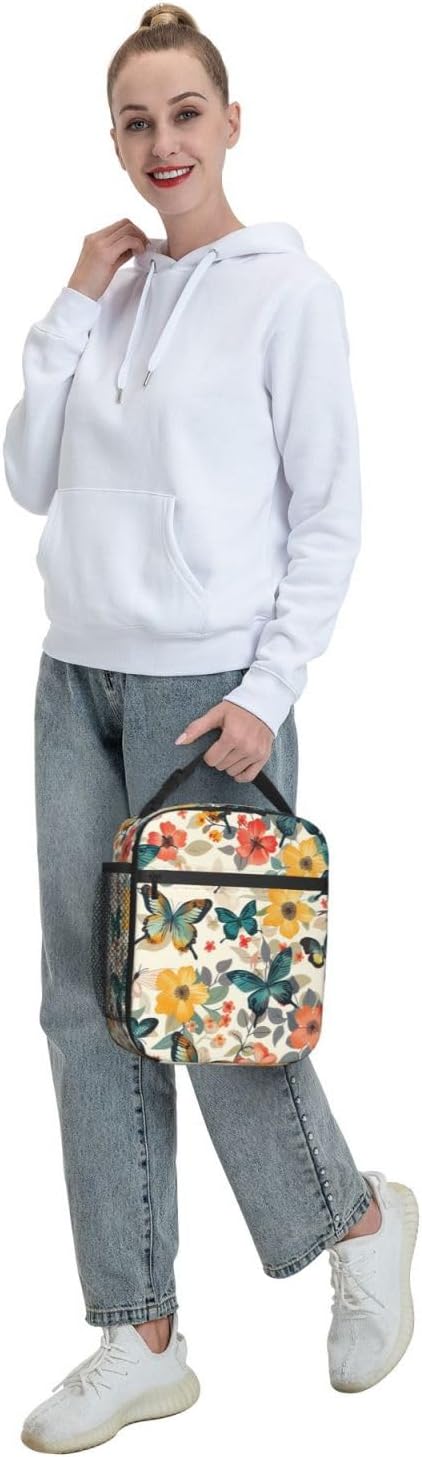 Butterfly Insulated Lunch Bag for Women Men Butterfly Lunch Bag for Work,Picnic,Travel,Hiking,Beach or Fishing Polyester Butterfly Lunch Box